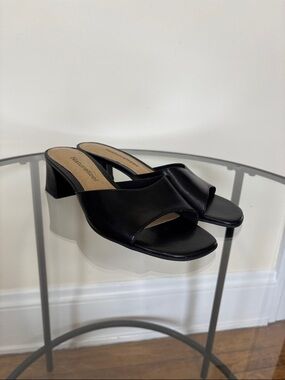 Naturalizer Black Leather Open-Toe Mule Block Kitten Heels